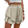 imageIDEALSANXUN Flowy Shorts for Women Spring Summer Ruffle Tiered Skorts Elastic High Waisted Casual Golf Tennis Mini SkirtBeige