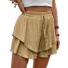 imageIDEALSANXUN Flowy Shorts for Women Spring Summer Ruffle Tiered Skorts Elastic High Waisted Casual Golf Tennis Mini SkirtKhaki