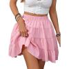 imageIDEALSANXUN Flowy Shorts for Women Spring Summer Tiered Skorts A Line Elastic High Waisted Pleated Trendy Ruffle Mini SkirtPink