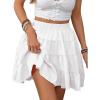imageIDEALSANXUN Flowy Shorts for Women Spring Summer Tiered Skorts A Line Elastic High Waisted Pleated Trendy Ruffle Mini SkirtWhite