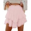 imageIDEALSANXUN Flowy Shorts for Women Spring Summer Tiered Skorts Elastic High Waist Ruffle Golf Tennis Beach Mini SkirtPink