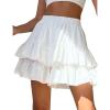 imageIDEALSANXUN Flowy Shorts for Women Spring Summer Tiered Skorts Elastic High Waisted A Line Beach Ruffle Mini SkirtWhite