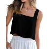 imageIDEALSANXUN Linen Crop Tank Tops for Women Summer Sleeveless Casual Cute Square Neck Tank TopsBlack