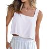 imageIDEALSANXUN Linen Crop Tank Tops for Women Summer Sleeveless Casual Cute Square Neck Tank TopsWhite