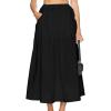 imageIDEALSANXUN Linen Skirts for Women Spring Summer Casual Trendy Flowy Elastic High Waisted Midi Skirt with PocketsBlack