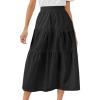 imageIDEALSANXUN Linen Skirts for Women Spring Summer Outfits A Line Elastic High Waisted Casual Lightweight Tiered Midi SkirtBlack