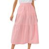 imageIDEALSANXUN Linen Skirts for Women Spring Summer Outfits A Line Elastic High Waisted Casual Lightweight Tiered Midi SkirtPink