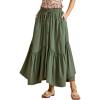imageIDEALSANXUN Ruffle Long Flowy Skirts for Women Summer A Line Elastic High Waisted Casual Beach Maxi Skirts with PocketsArmy