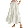 imageIDEALSANXUN Ruffle Long Flowy Skirts for Women Summer A Line Elastic High Waisted Casual Beach Maxi Skirts with PocketsBeige