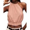 imageIDEALSANXUN Womens Crop Linen Halter Tops Summer High Neck Tank Tops Sleeveless ShirtsPink