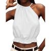 imageIDEALSANXUN Womens Crop Linen Halter Tops Summer High Neck Tank Tops Sleeveless ShirtsWhite