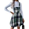 imageIDEALSANXUN Womens Plaid Overall Dress Fall Winter A Line Pleated Mini DressesGreen