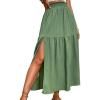 imageIDEALSANXUN Womens Ruffle Midi Skirt with Slit Spring Summer Elastic High Waisted Casual Flowy A Line Beach SkirtsGreen