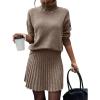 imageIDEALSANXUN Womens Sweater and Skirt Set Fall Winter 2 Piece Set Turtleneck Sweater Pleated SkirtBrown