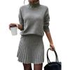 imageIDEALSANXUN Womens Sweater and Skirt Set Fall Winter 2 Piece Set Turtleneck Sweater Pleated SkirtGrey