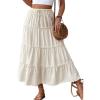 imageIDEALSANXUN Womens Tiered Flowy Maxi Skirt Summer Boho Elastic Waist Pleated A Line Loose Swing Long Beach DressBeige