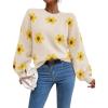 imageWomens Daisy Sweater Fall Winter Long Sleeve Pullover Loose Fit Flower Knit Sweater TopsBeige
