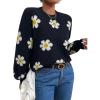 imageWomens Daisy Sweater Fall Winter Long Sleeve Pullover Loose Fit Flower Knit Sweater TopsBlack