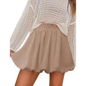 imageIDEALSANXUN Bubble Skirt for Women Spring Summer High Waisted Cute Shorts Casual Flowy Ruffled Mini SkortsKhaki