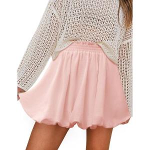 imageIDEALSANXUN Bubble Skirt for Women Spring Summer High Waisted Cute Shorts Casual Flowy Ruffled Mini SkortsPink