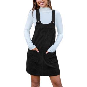 imageIDEALSANXUN Corduroy Overall Dress for Women Fall Outfits Pinafore Sleeveless Jumper Cute Suspender OverallsBlack