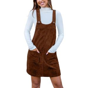 imageIDEALSANXUN Corduroy Overall Dress for Women Fall Outfits Pinafore Sleeveless Jumper Cute Suspender OverallsBrown