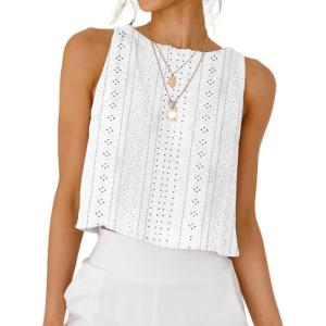 imageIDEALSANXUN Eyelet Tank Tops for Women Spring Summer Cute Cropped Sleeveless Shirts BlousesWhite