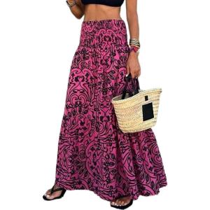 imageIDEALSANXUN Floral Skirts for Women Spring Summer Casual Flowy A Line Elastic High Waisted Boho Long Maxi SkirtRose