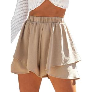 imageIDEALSANXUN Flowy Shorts for Women Spring Summer Ruffle Tiered Skorts Elastic High Waisted Casual Cute Beach Mini SkirtKhaki