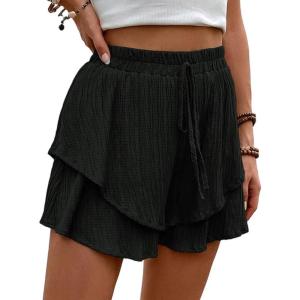 imageIDEALSANXUN Flowy Shorts for Women Spring Summer Ruffle Tiered Skorts Elastic High Waisted Casual Golf Tennis Mini SkirtBlack