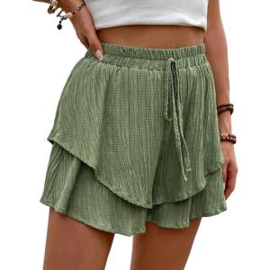 imageIDEALSANXUN Flowy Shorts for Women Spring Summer Ruffle Tiered Skorts Elastic High Waisted Casual Golf Tennis Mini SkirtGreen