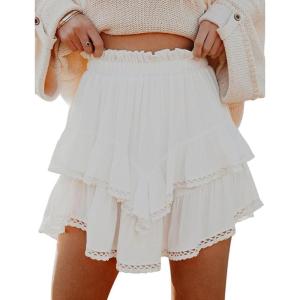 imageIDEALSANXUN Flowy Shorts for Women Spring Summer Tiered Skorts Elastic High Waist Ruffle Golf Tennis Beach Mini SkirtWhite