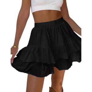 imageIDEALSANXUN Flowy Shorts for Women Spring Summer Tiered Skorts Elastic High Waisted A Line Beach Ruffle Mini SkirtBlack