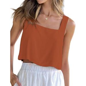 imageIDEALSANXUN Linen Crop Tank Tops for Women Summer Sleeveless Casual Cute Square Neck Tank TopsBrick