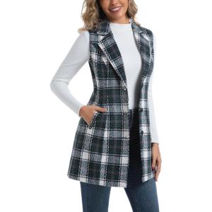 imageIDEALSANXUN Plaid Vest for Women Fall Winter Sleeveless Blazer JacketsDark Green