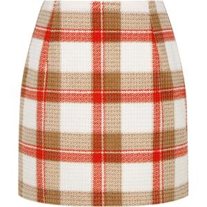 imageIDEALSANXUN Womens Corduroy Plaid Skirt Fall Winter High Waisted Mini SkirtsOrangekhaki