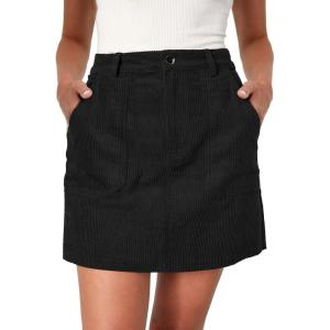 imageIDEALSANXUN Womens Corduroy Skirt Fall Winter High Elastic Waisted Pencil Mini SkirtBlack