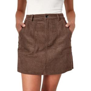 imageIDEALSANXUN Womens Corduroy Skirt Fall Winter High Elastic Waisted Pencil Mini SkirtBrown