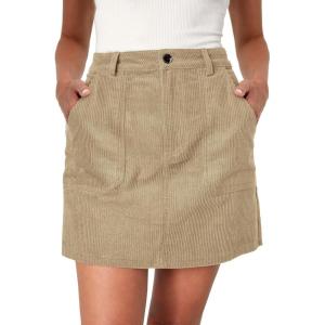 imageIDEALSANXUN Womens Corduroy Skirt Fall Winter High Elastic Waisted Pencil Mini SkirtKhaki