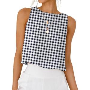 imageIDEALSANXUN Womens Gingham Tank Tops Spring Summer Casual Crop Cotton Sleeveless Shirts BlousesBlack