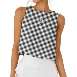 imageIDEALSANXUN Womens Gingham Tank Tops Spring Summer Casual Crop Cotton Sleeveless Shirts BlousesZ Black