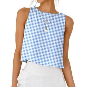 imageIDEALSANXUN Womens Gingham Tank Tops Spring Summer Casual Crop Cotton Sleeveless Shirts BlousesZ Light Blue