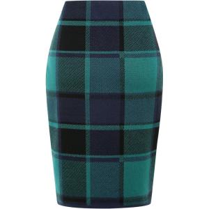 imageIDEALSANXUN Womens Knee Length Plaid Skirt Fall Winter High Waisted Bodycon Pencil Sweater SkirtGreen