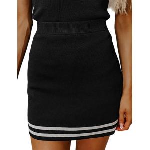 imageIDEALSANXUN Womens Knit Striped Skirt High Waisted Stretch Bodycon Mini SkirtBlack