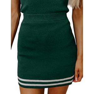 imageIDEALSANXUN Womens Knit Striped Skirt High Waisted Stretch Bodycon Mini SkirtGreen
