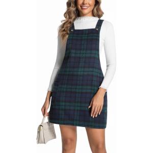 imageIDEALSANXUN Womens Plaid Overall Dress Fall Winter Casual Sleeveless Pinafore Jumper OverallsGreen