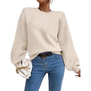 imageWomens Daisy Sweater Fall Winter Long Sleeve Pullover Loose Fit Flower Knit Sweater TopsPure Beige