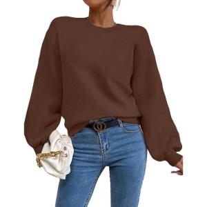 imageWomens Daisy Sweater Fall Winter Long Sleeve Pullover Loose Fit Flower Knit Sweater TopsPure Brown