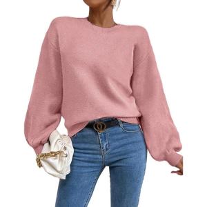 imageWomens Daisy Sweater Fall Winter Long Sleeve Pullover Loose Fit Flower Knit Sweater TopsPure Pink