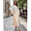 imageIDEALSANXUN Womens Satin Skirt Fall Winter Silk Elegant High Waisted Flowy ALine Midi SkirtsBeige